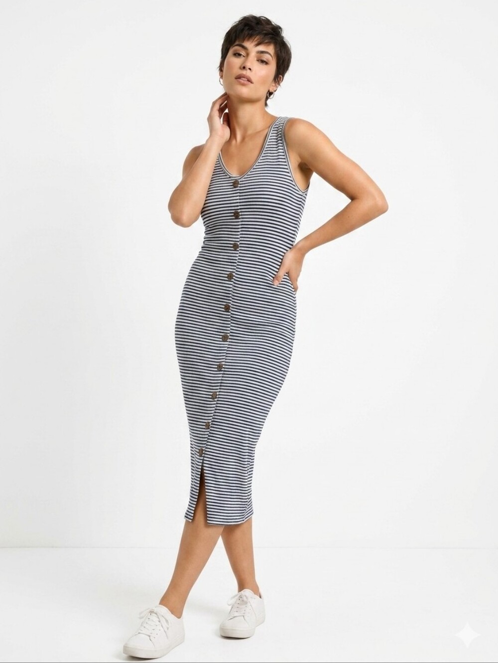 45 NWT Striped Beach/ summer / comfy Dress for Women Sleeveless Slit Casual